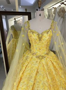 Nouvelles robes de soirée courtes jaunes à fleurs, robes de bal Quinceanera pour jeunes filles, robes Quinceanera - Product Image 2