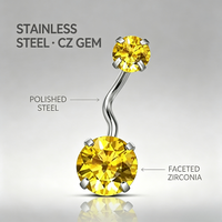 Anneau de nombril en zircon 5A, acier inoxydable 316L, piercing de nombril à quatre griffes, bijou corporel à filetage externe, vente en gros