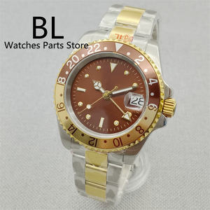 Reloj Bliger con logotipo personalizado Dial 40mm <span class=keywords><strong>GMT</strong></span> Reloj para hombre NH34 Movimiento automático Caja dorada de dos tonos de lujo Reloj con esfera marrón para hombre - Product Image 2