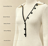 Robe pull douce et épaisse à col en V, coupe ajustée, côtelée, élégante et décontractée, à manches longues, avec logo frontal, idéale pour le printemps