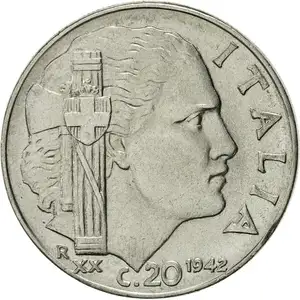 1939 IT - 1942 Mussolini Era WW2 moneta italiana durante il dominio fascista 20 Centesimi condizione circolata graduata dal venditore