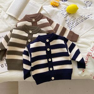 Ensemble <span class=keywords><strong>de</strong></span> vêtements d'hiver en tricot <span class=keywords><strong>pour</strong></span> bébé nouveau-né Garçon Cardigan rayé à manches longues et pantalon 2 pièces Pull <span class=keywords><strong>pour</strong></span> enfants - Product Image 2