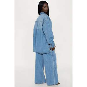 Conjunto de Mezclilla Personalizado para Mujer 2026, Top de Manga Larga, Jeans de Pierna Ancha, Conjunto de 2 Piezas, Estilo Y2K, Diseño Cruzado con Cinturón - Product Image 2