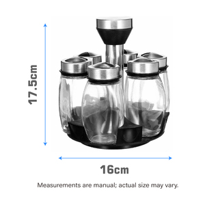ชั้นวางเครื่องเทศแบบหมุนได้สำหรับวางบนเคาน์เตอร์ครัว พร้อมขวดแก้วใส่เครื่องเทศ 6 ชั้น - Product Image 2
