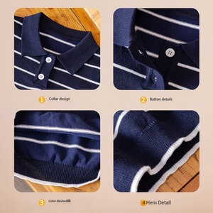 Chemise polo rayée en tricot pour enfants, manches courtes, décontractée, douce, respirante, hauts en tricot pour garçons, pour tous les jours et les sorties - Product Image 4