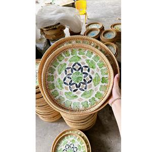Créativité Design nacre rotin plateau de service vaisselle mosaïque plateaux de service sans poignée - Product Image 2