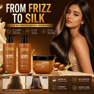 Fournisseur en gros de shampoings sur mesure à base d'huile d'argan, soins capillaires Silk Therapy, shampoing et après-shampoing, masque capillaire pour femmes - Product Image 3