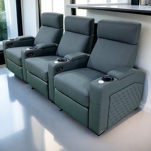 Sofá reclinable de cuero Nappa de lujo para sala de estar y asientos de Teatro de Hotel con portavasos LED Base de luces pata de acero - Product Image 5