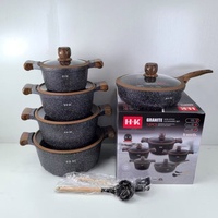Ensemble de cuisine moderne de haute qualité, 12 pièces, compatible avec les cuisinières à gaz, design granit, 10L+, avec ensemble de casseroles et poêles