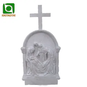 Decoración religiosa de cementerio, Pieta de mármol Natural y piedra de cabeza con patrón cruzado, grabado