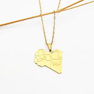 Stainless Steel 18K Gold Plated Enamel Africa South Africa Algeria Egypt Zimbabwe Cameroon Libya Kenya Flag Map Pendant Necklace