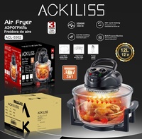 Friteuse à air ACKILISS ACL-5302 12L 3500W avec bol en verre, chauffage circulaire à 360 degrés, cuisson faible en gras, minuteur 60 minutes pour les repas de poulet à la maison