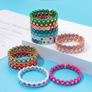 Mới Thiết kế thời trang men Vòng đeo tay Bohemian đầy màu sắc hoa Vòng tay gạch Vòng đeo tay đàn hồi - Product Image 2