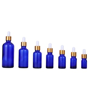 Free Sample Multi-specification Empty Blue Color Boston Round <b>Glass</b> <b>Bottle</b> with Dropper - Product Image 1