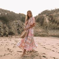 Robe de plage kaftan imprimée à manches longues pour femme 2024, paréo col montant, tenue de plage