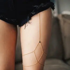 섹시한 다리 허벅지 체인 라인 석 바디 체인 쥬얼리 다리 허벅지 하네스 나이트 클럽 비치 비키니 골드 체인 여성과 소녀
