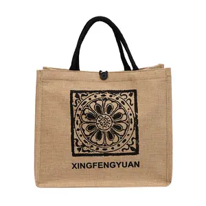 Wholesale Literature and Art Texture Embroidered Woven Women's Shopping Tote Storage Jute Bags