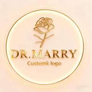 Enseigne lumineuse LED personnalisée, logo rond en acrylique, lettres en néon rétroéclairées 3D dorées, enseigne lumineuse LED pour la réception, le mur du bureau - Product Image 1