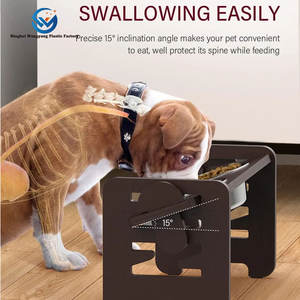 Mangkuk anjing portabel, dudukan makanan hewan peliharaan bambu kokoh dapat diatur dengan gaya Modern otomatis - Product Image 3