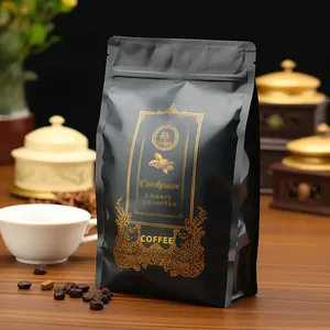 Impreso personalizado 250g 500g 1kg Cremallera <span class=keywords><strong>flexible</strong></span> Bolsas de papel Kraft para alimentos Embalaje de café de fondo plano vacío - Product Image 5