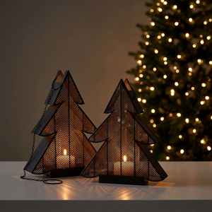 Supports de bougies chauffe-plat en forme d'arbre noir et or en gros pour la décoration de Noël à suspendre et à poser sur table - Product Image 4