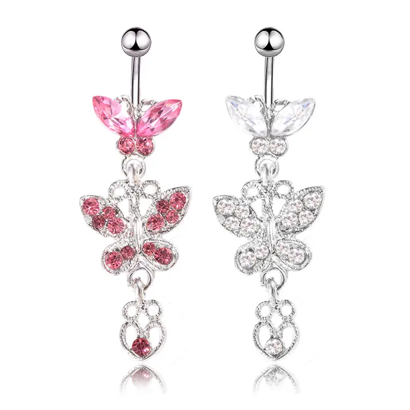 wholesale anti-allergy titanium body piercing jewelry gemstones butterfly Navel belly rings for woman