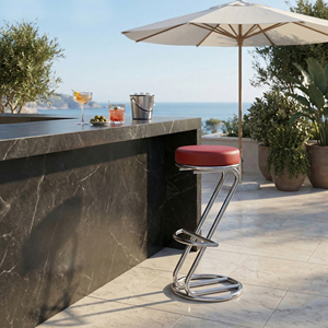 Taburete de <span class=keywords><strong>Bar</strong></span> Moderno en Forma de Z, de Acero Cromado, con Asiento Acolchado de Cuero PU de 12 cm de Grosor, para Hogar, <span class=keywords><strong>Bar</strong></span>, Cocina y Uso en Exteriores - Product Image 3