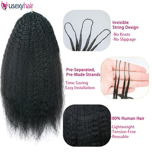 Extensions de cheveux brésiliens Remy Kinky Straight, directement de l'usine, pour tressage au crochet pré-bouclé sans nœuds, couleurs plus foncées uniquement - Product Image 5