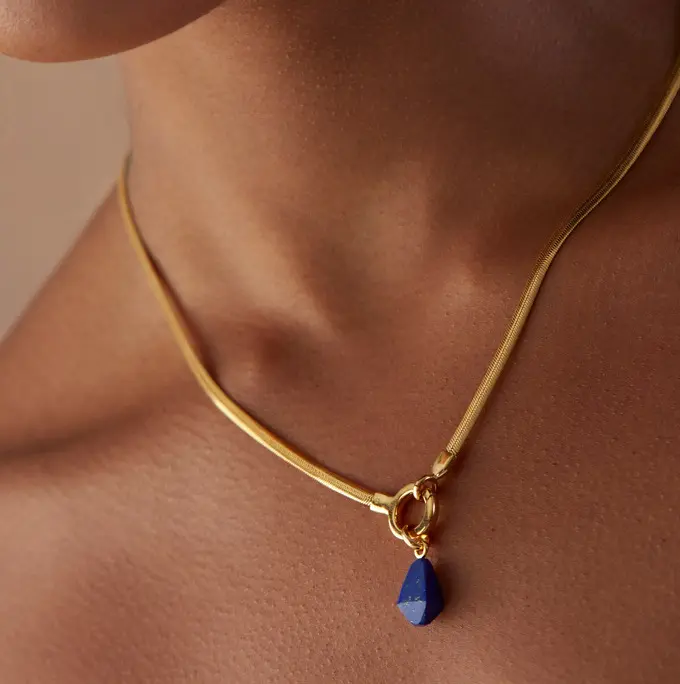 2023 Discover Trends Jewelry 18K Gold Filled Chain Natural Lapis Pendant Necklace