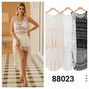 Vestido Midi de Ganchillo HDJ con Encaje, sin Mangas, Halter, para Playa, Tallas Grandes, Control de Abdomen, Spandex Poliéster 88023 - Product Image 2