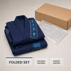 Ensemble <span class=keywords><strong>de</strong></span> Kimono BJJ pour Enfants, Uniforme <span class=keywords><strong>de</strong></span> Jiu-Jitsu Brésilien, Tenue <span class=keywords><strong>de</strong></span> Judo pour Garçons, Veste et Pantalon Bleu Marine à Bordure Ondulée avec Logo Personnalisé - Product Image 6