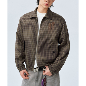 High Quality Fashion Elastic Hem <strong>Men</strong> Cropped Lightweight Letter Embroidery Cotton <strong>Jacket</strong> Check Plaid <strong>Long</strong> Sleeve Man <strong>Jacket</strong> - Product Image 1