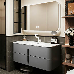 <span class=keywords><strong>Meuble</strong></span> de salle de bain en PVC durable, directement de l'usine, avec miroir LED et deux tiroirs, idéal pour les appartements - Product Image 3