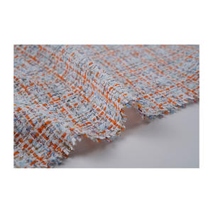 Tissu en tweed fantaisie de qualité supérieure fabriqué en Corée, blanc-orange-bleu multicolore, tissu textile tissé sur mesure OEM & ODM - Product Image 5