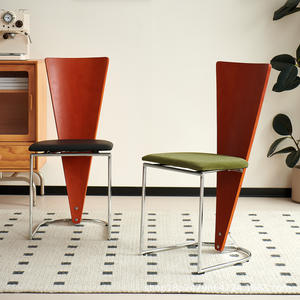 Vintage Solid Wood Dining Chair With Metal Frame <b>Backrest</b> For Dining Room Adult Use - Product Image 2