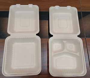 环保可生物降解食品包装容器纸浆汉堡盒翻盖餐具套装甘蔗渣外卖盒 - Product Image 6