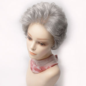 WIGTS Elegant Gray Mix Hand Tied <b>Wig</b> <b>Human</b> <b>Hair</b> 6 Inch 50% Gray Ratio 80% Gray Ultra-Thin Natural Extension - Product Image 5