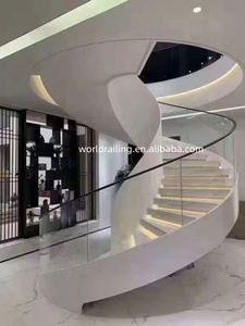 YL METAL Venda Quente Corrimão de Vidro Temperado Materiais de Madeira Sólida Escada Espiral Curvada - Product Image 5