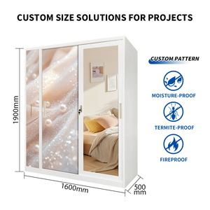 Muebles de Dormitorio de Acero, Armarios de Almacenamiento Metálicos Impresos de Alta Calidad Personalizados con Espejo, Armarios de Hierro, Lemari Pakaian - Product Image 2