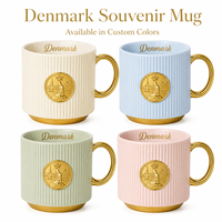 Mug à café en céramique souvenir du Danemark, Europe, avec badge métallique 3D représentant un monument urbain, pour mug en grès, personnalisable OEM ODM, vente en gros