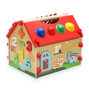 Atividades Busy Board House multi-funcional tocando bola casa inteligente Montagem de madeira brinquedo Smart House