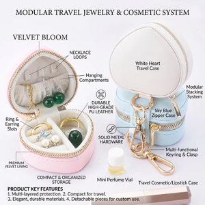 Customized Vintage Heart Shaped PU Leather Jewelry Travel <b>Box</b> Portable Zipper Storage Case Keychain Ring <b>Holder</b> <b>Earring</b> Case - Product Image 3
