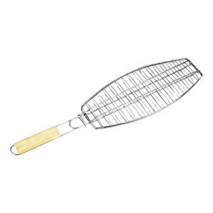 Accessoires de cuisson multifonctionnels directs d'usine pour barbecue Grille métallique antiadhésive pliante Pince à poisson pour barbecue Filet à poisson avec manche en bois - Product Image 2