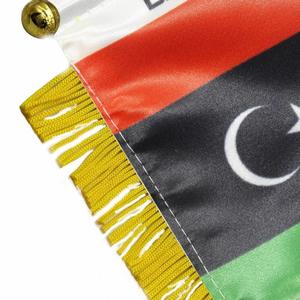 ธงซาตินลิเบียแบบกำหนดเอง ธงติดรถยนต์ขนาดเล็ก พร้อมพู่สีเหลือง - Product Image 5