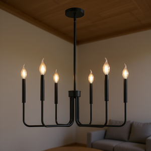 Lámpara de Techo Moderna de Hierro Negro con 6 Luces, Altura Ajustable, Bombillas LED E14, 2700K Blanco Cálido, Lámpara Colgante de Techo para - Product Image 2