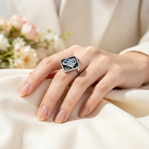 Art Palace Vintage Cocktail <b>Ring</b> 925 <b>Silver</b> Plated Aquamarine <b>Emerald</b> Cut Geometric Design Unisex Engagement Jewelry - Product Image 1