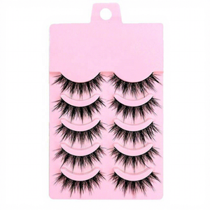 Cinq paires de faux cils en fibre plate bouclée allongée épaisse faits à la main avec une épaisseur de 0,07 mm Bande en <span class=keywords><strong>coton</strong></span> <span class=keywords><strong>plastique</strong></span> réutilisable - Product Image 4