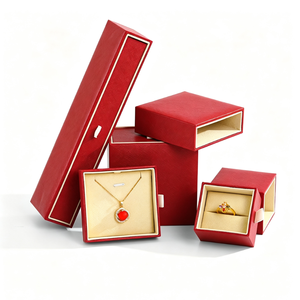 Supplier Customizable Logo High-end Red Leatherette Paper Drawer <b>Jewelry</b> Set <b>Boxes</b> for Ring Pendant Necklace Bracelet Wedding - Product Image 2