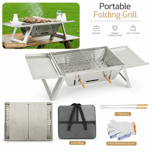 Wholesale <strong>Foldable</strong> Charcoal Outdoor Portable Charcoal <strong>BBQ</strong> Grill <strong>Foldable</strong> Stainless Steel Barbecue Grill for Camping Picnic - Product Image 1