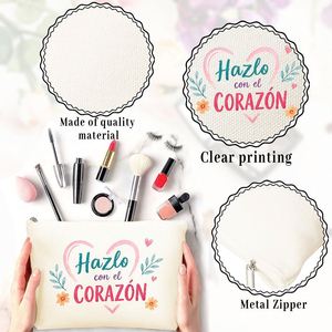 Bolsa de cosméticos con estampado de corazones y eslogan positivo, bolsa de cosméticos para mamá, hijas, amigas, regalos ideales para viajes, cumpleaños - Product Image 5